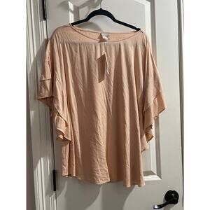 Chicos Womens Blouse Blush Peach 3 (XL 16-18) Flutter Short Sleeves NWT